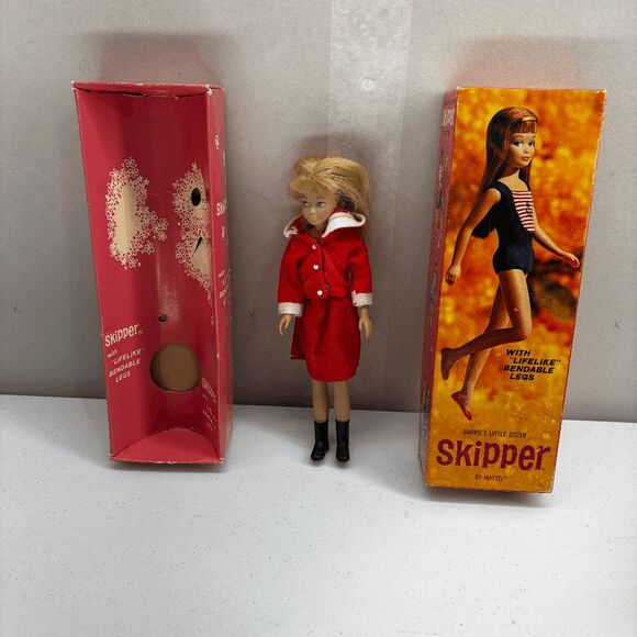 1964 Mattel Bendable Leg Blonde Skipper Original Box #1030 Red Outfit Black Boot - Picture 1 of 16